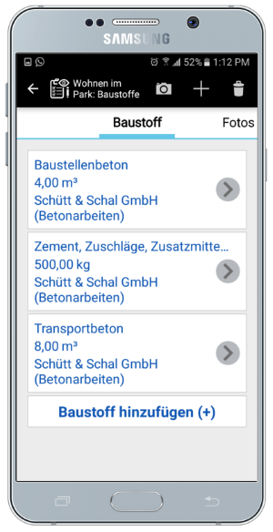 Material- und Baustoffmanagement im Bautagebuch