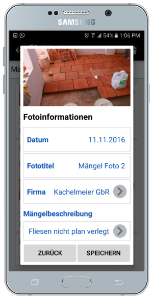 Mängelmanagement im Bautagebuch Mobile