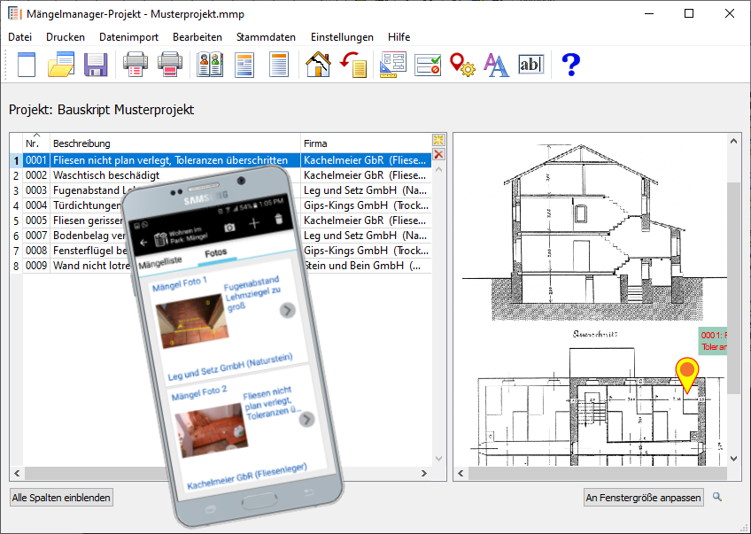 Mängelmanager Software zur Erfassung von Baumängeln und deren Beseitigung