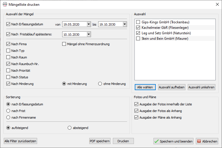 Mängelmanager Eingaben zur Erfassung von Mängeln am Bau