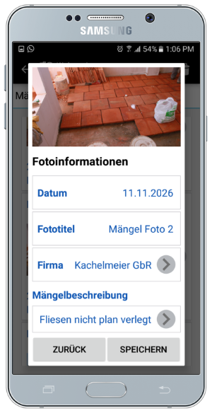 Mängelmanager Fotoinformationen hinzufügen