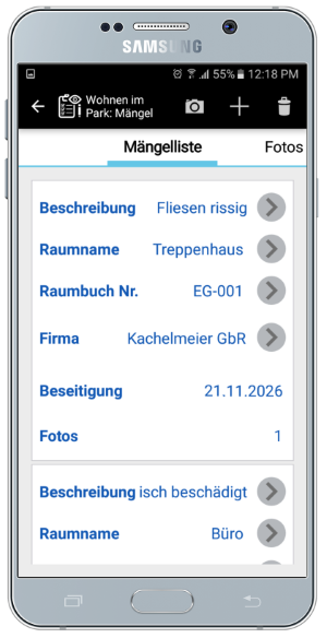 Die fertige Mängelliste mit Firmenzuordnung